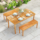 63 inch Outdoor Dining Table with Umbrella Hole Farmhouse Bistro Dinette Furniture