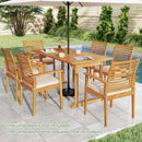 63 inch Outdoor Dining Table with Umbrella Hole and Slatted Tabletop
