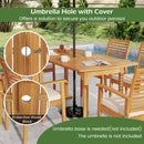 63 inch Outdoor Dining Table with Umbrella Hole and Slatted Tabletop