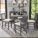 5-Piece Counter Height Dining Table Set in 2 Table Sizes with 4 Folding Leaves and 4 Upholstered Chairs for Dining Room (Gray+Beige Cushion)