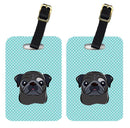 Checkerboard Blue Black Pug Luggage Tag