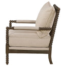 Blanchett Upholstered Bobbin Accent Chair Beige and Distressed Brown