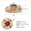20" Rope Caged Flush Mount Ceiling Fan with Light Kit and Remote Control by HouseOfZazla