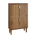 Modern Minimalist Shoe Storage Cabinet With 2 Flip Drawers And Metal Handles - Brown by Unique Piece Furniture