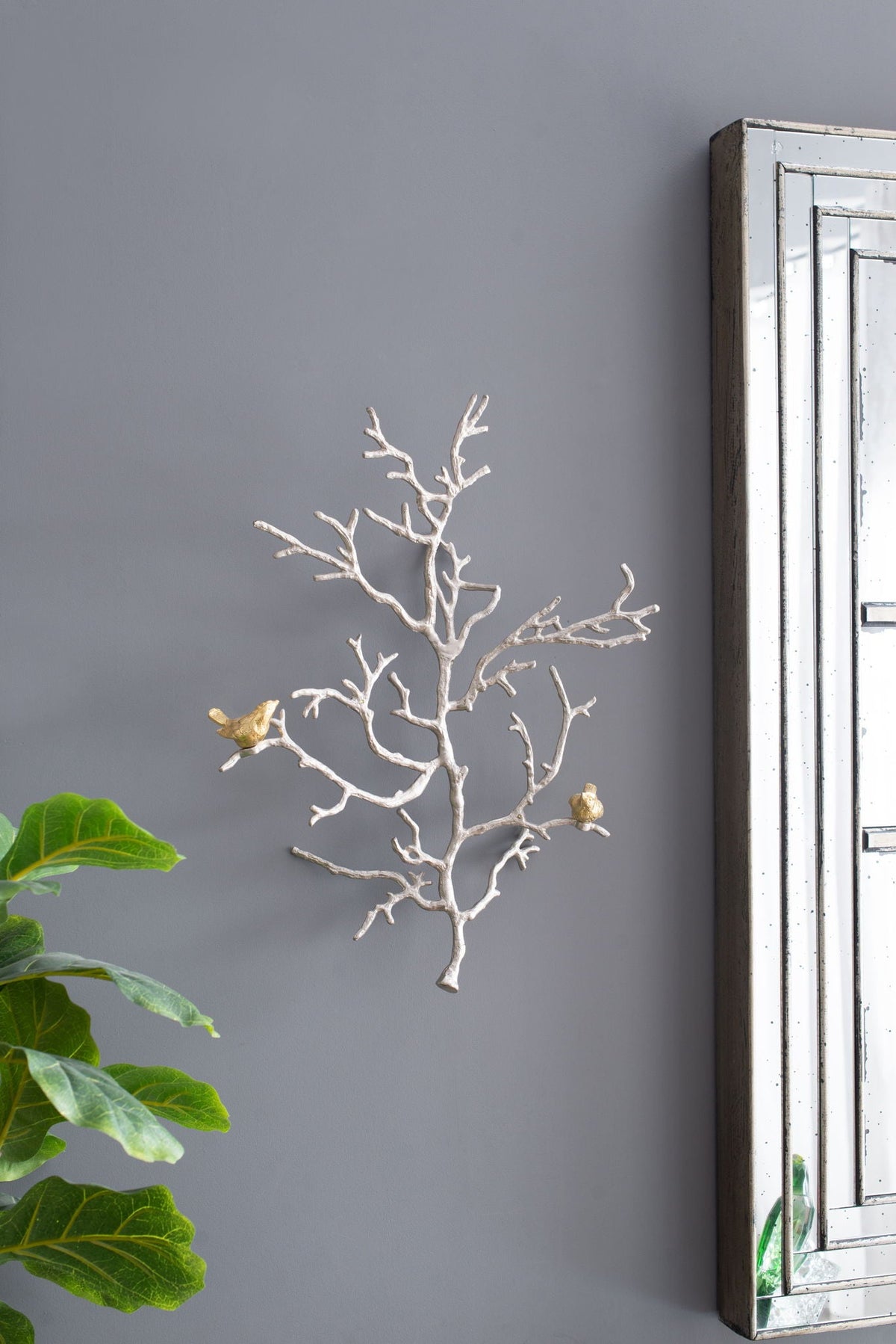 Metal Branch Wall Sculptures With Bird Accents (Set of 2) - Silver Multi, photo 8 of 16