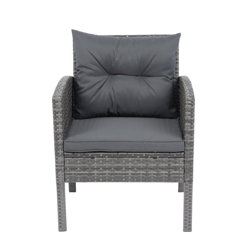 6 Piece Patio Wicker Sectional Set Patio Backyard Conversation Set Grey Wicker + Dark Grey Cushion