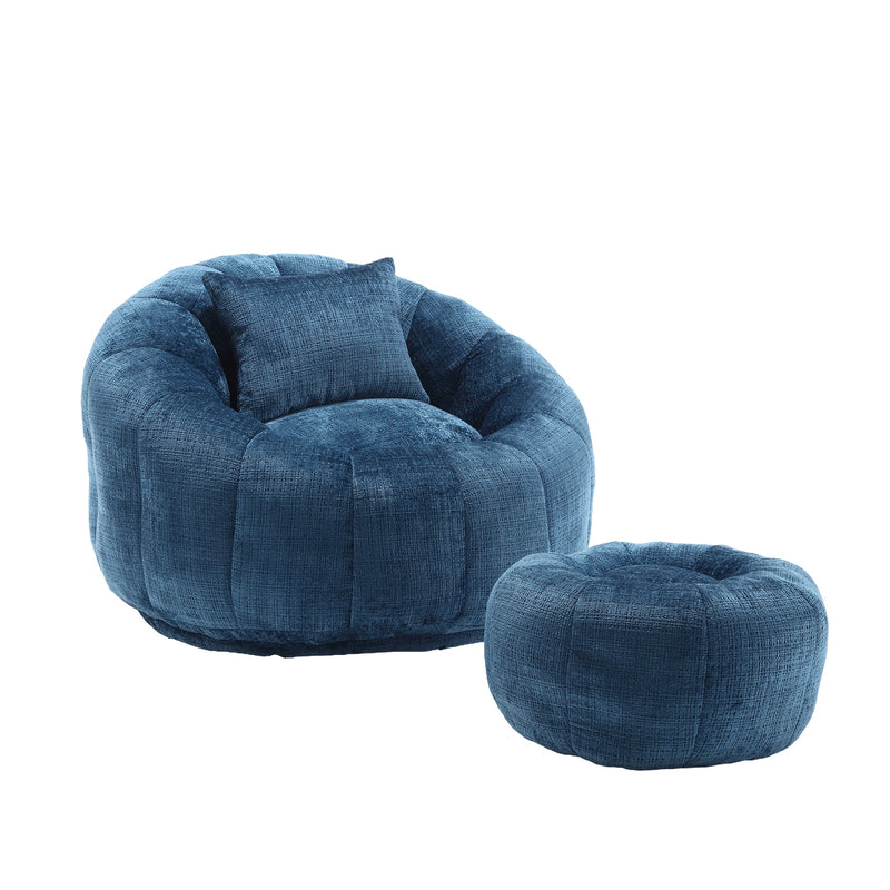 COOLMORE Modern Extra Large Round Bean Bag Chair with Footrest for Living Room, Chenille Fabric Lazy Sofa with Pillow for Adults, Teenagers,Child, Suitable for Bedroom, Dormitory, Study Room