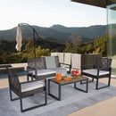4 Piece Patio Furniture Set With Acacia Wood Table Top And Cushions by HouseOfZazla