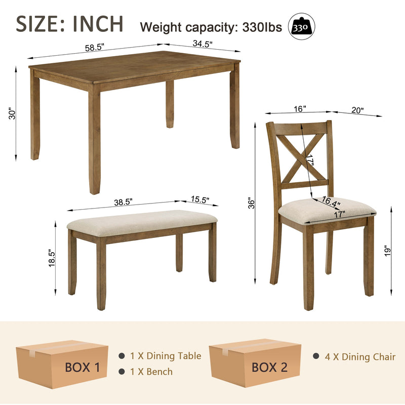 Oak Finish 6-Piece Dining Table Set, photo 9 of 10