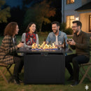 Outdoor 2 In 1 Propane Fire Pit Table With Lid & Glass Shield, Rectangular Fire Table, Lava Rock & Cover - Black by HouseOfZazla