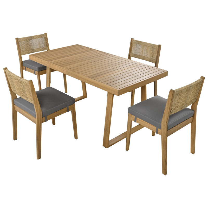 Walker Edison - U_Style Multi-person Outdoor Acacia Wood Dining Table and Chair Set, Thick Cushions, Suitable for Balcony, Vourtyard, and Garden.