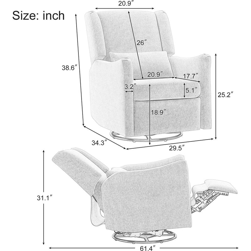 29.5'' Wide Wingback Swivel Rocker Recliner Chair, Glider Rocker Recliner, Rocking Chair Nursery for Living Room Bedroom Apartment,Linen,Beige