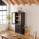 Mid Century Modern Style Tall Display Cabinet With Glass Doors For Collectibles - Black