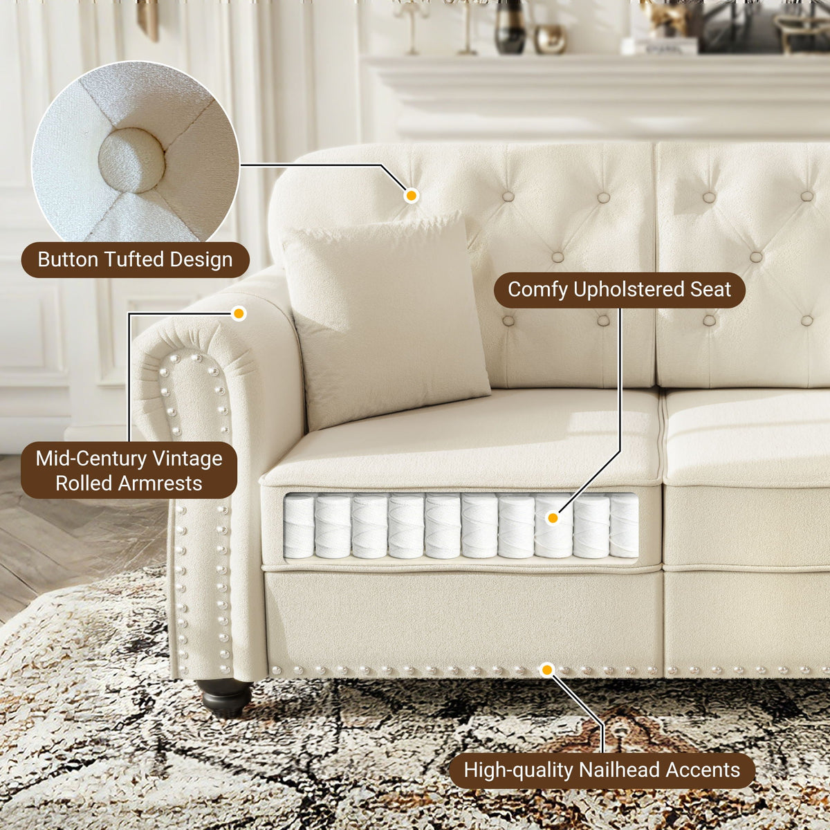 Upholstered 3 Seater Sofa Set With Ottoman, photo 21 of 39