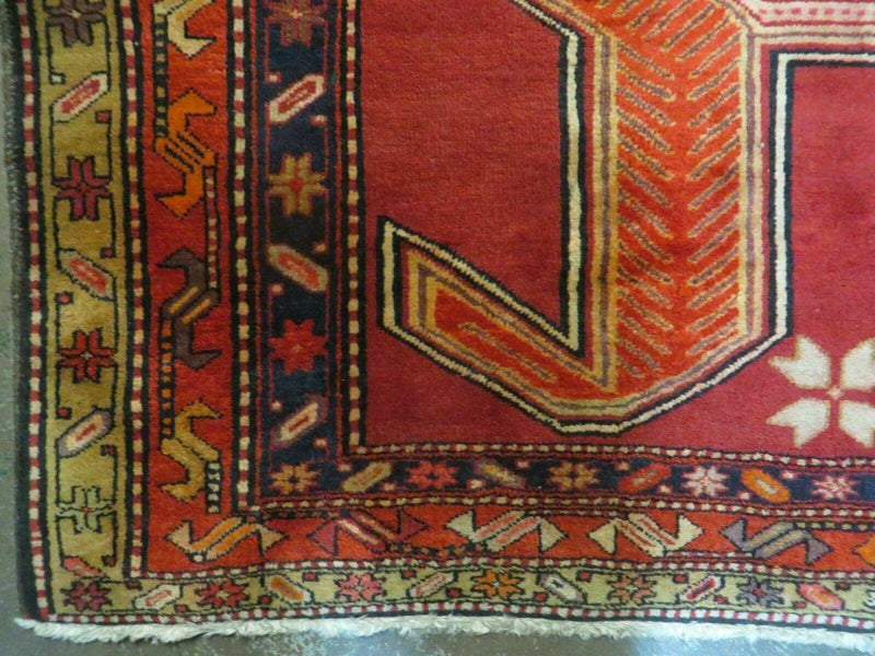 4' 10" X 11' Antique Handmade Turkish Kazak Wool Rug SHIELD Hand Knotted Red