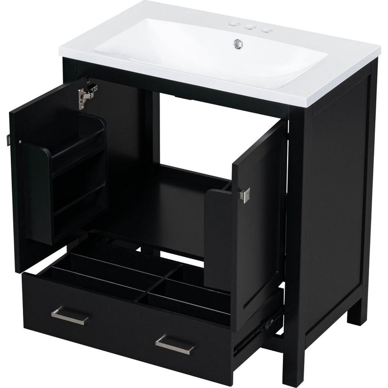 30' Black Bathroom Vanity with Single Sink, Combo Cabinet Undermount Sink, Bathroom Storage Cabinet with 2 Doors and a Drawer, Soft Closing, Multifunctional Storage, Solid Wood Frame
