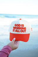 God Is Working It All Out - Red Trucker Hat