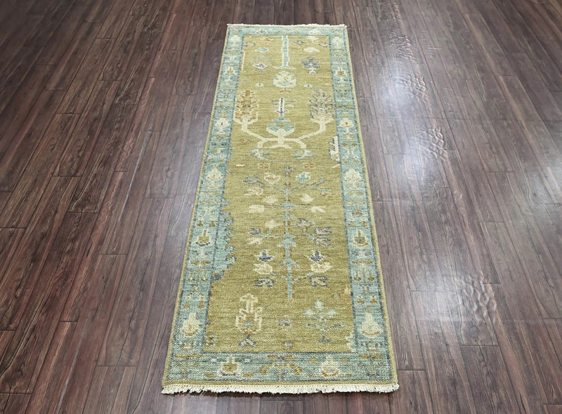 2'6x8' Runner LoomBloom Green Hand Knotted 100% Wool Oushak Arts & Crafts Oriental Area Rug