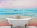 Pastel Color Sunset over the Ocean Horizon Wall Mural. Beach Theme Peel and Stick Wallpaper.