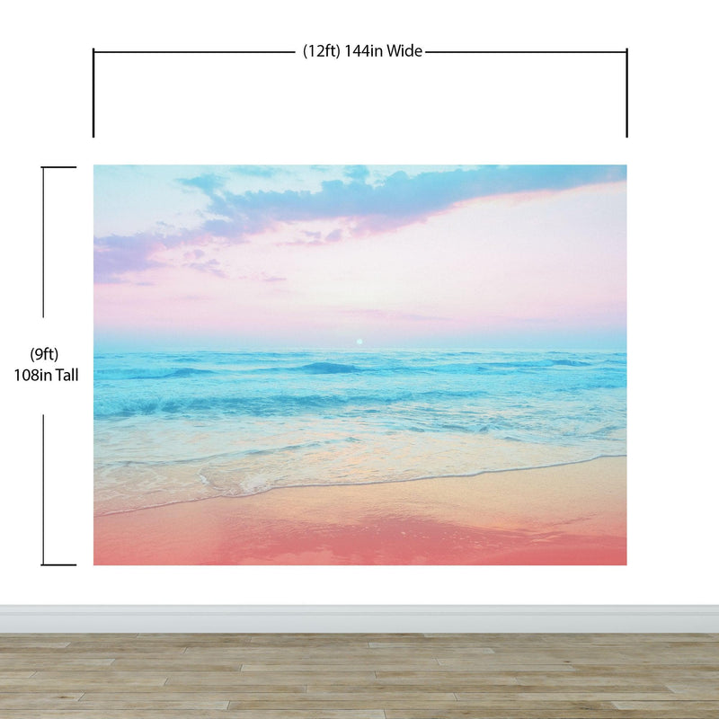 Pastel Color Sunset over the Ocean Horizon Wall Mural. Beach Theme Peel and Stick Wallpaper.