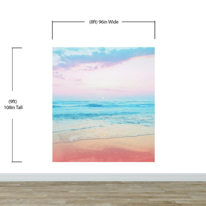 Pastel Color Sunset over the Ocean Horizon Wall Mural. Beach Theme Peel and Stick Wallpaper.