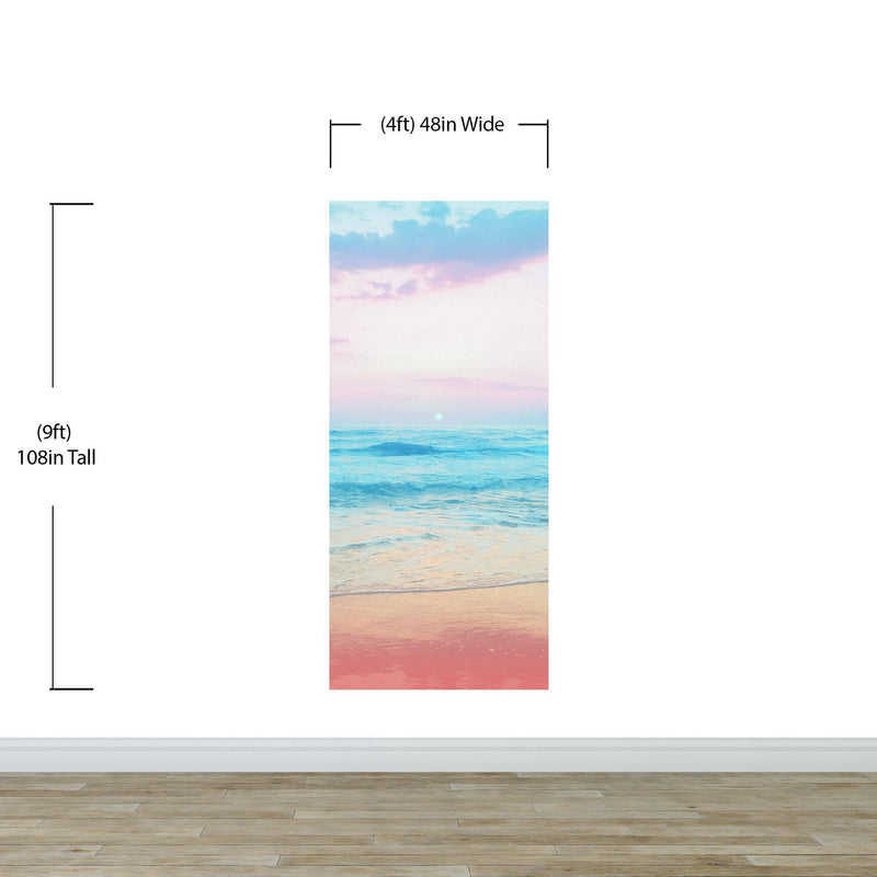 Pastel Color Sunset over the Ocean Horizon Wall Mural. Beach Theme Peel and Stick Wallpaper.