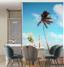 Palm Tree on Beach Coastline Wall Mural. Tropical Theme Peel and Stick Wallpaper Decor.