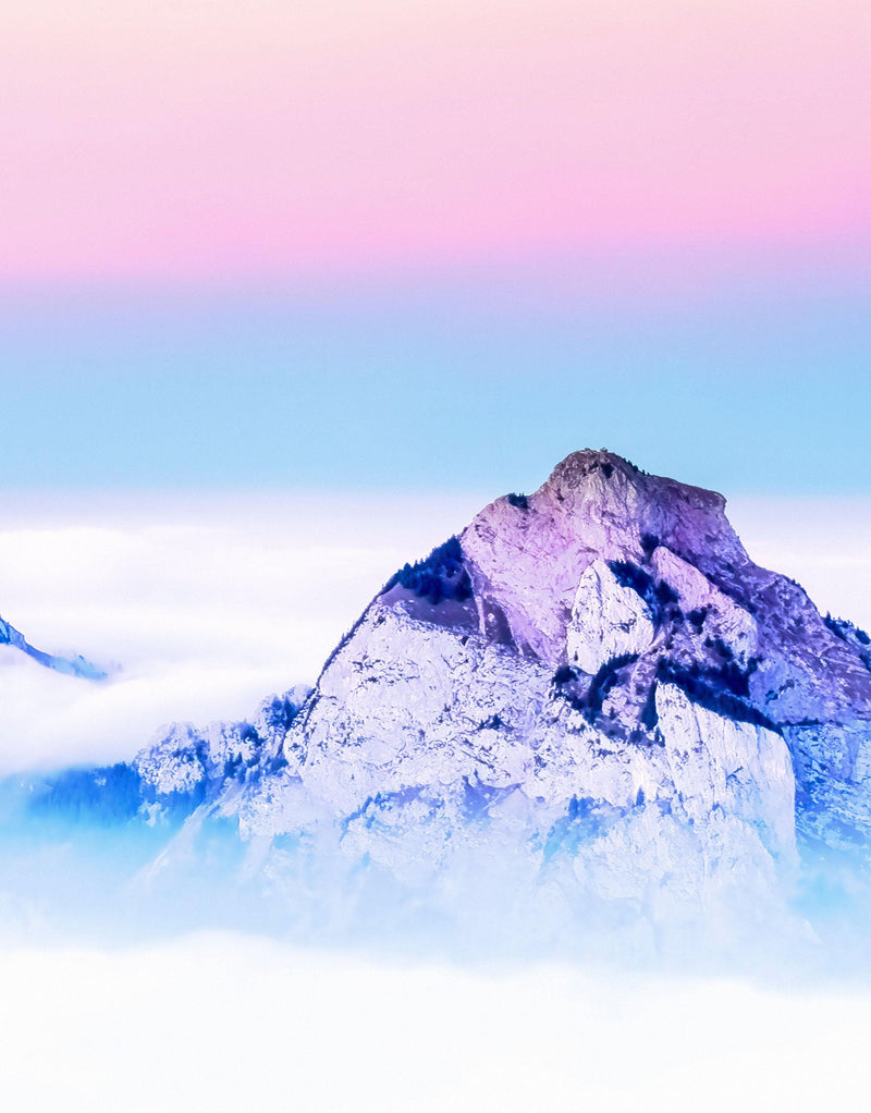 Pastel Color Mountain View on Top of Clouds Wall Mural. Peel and Stick Wallpaper / Removable Wall Mural.