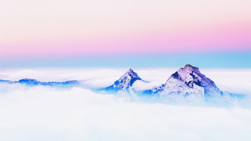 Pastel Color Mountain View on Top of Clouds Wall Mural. Peel and Stick Wallpaper / Removable Wall Mural.