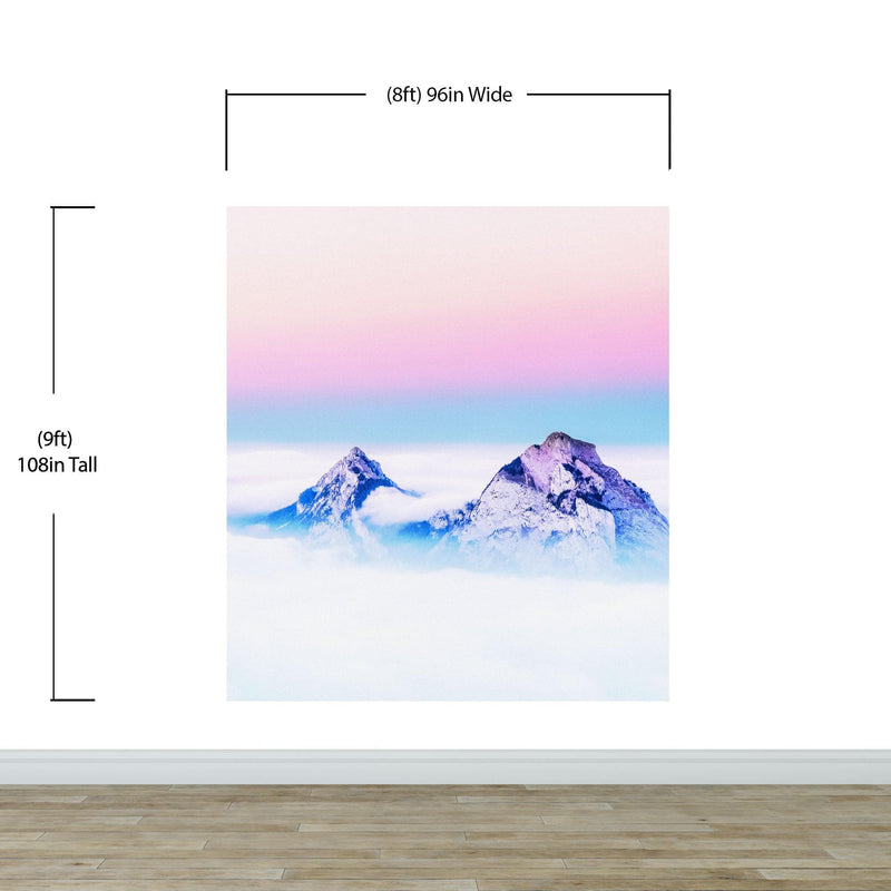 Pastel Color Mountain View on Top of Clouds Wall Mural. Peel and Stick Wallpaper / Removable Wall Mural.