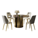 Modern Round Dining Table Set With Glass Top And Steel Legs by HouseOfZazla