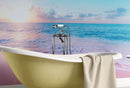 Pastel Color Sunset over Paradise Beach Wall Mural. Pastel Pink and Blue Color Scheme Peel and Stick Wallpaper.