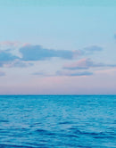 Pastel Color Sunset over Paradise Beach Wall Mural. Pastel Pink and Blue Color Scheme Peel and Stick Wallpaper.