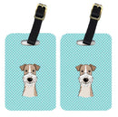 Checkerboard Blue Wire Haired Fox Terrier Luggage Tag