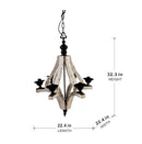 6 Light Wood Chandelier, Hanging Light Fixture With Adjustable Chain For Kitchen, Bulb Not Included - Cream by HouseOfZazla