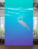 Swimming Sea Turtle Coming Up for Air Wall Mural. Pastel Color Sea Life. Peel and Stick Wallpaper.