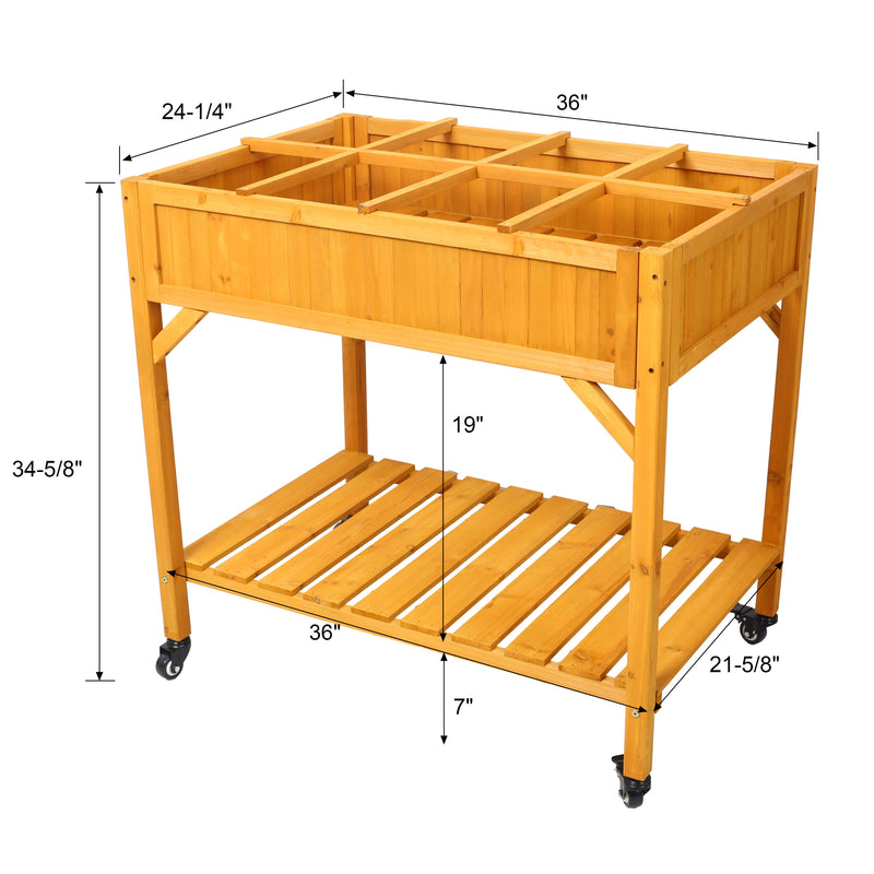 Elevated 8 Pocket Garden Bed on Wheels for Flowers, Herbs, and Vegetables with Storage Shelf & Drainage Holes