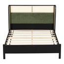 Queen Size Bed Frame with Plush Green Upholstered Headboard