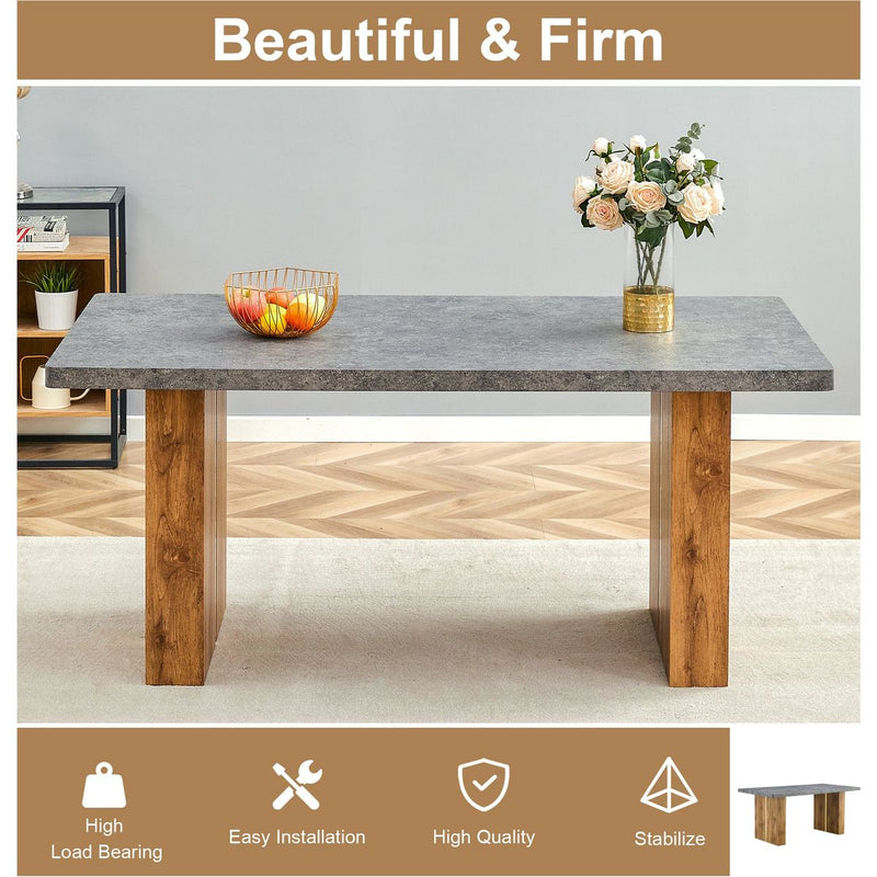 Table and chair set.Cozy Modern MDF Dining Set -67'x35.4' with 4 Gray  Artificial Leather Chairs With Curved Widened Cushion Design.Suitable for restaurants, kitchens, dining rooms,etc.