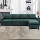 4 Seat Module Sectional Sofa Couch With 1 Ottoman for living room,Seat Cushion and Back Cushion Non-Removable and Non-Washable,Green