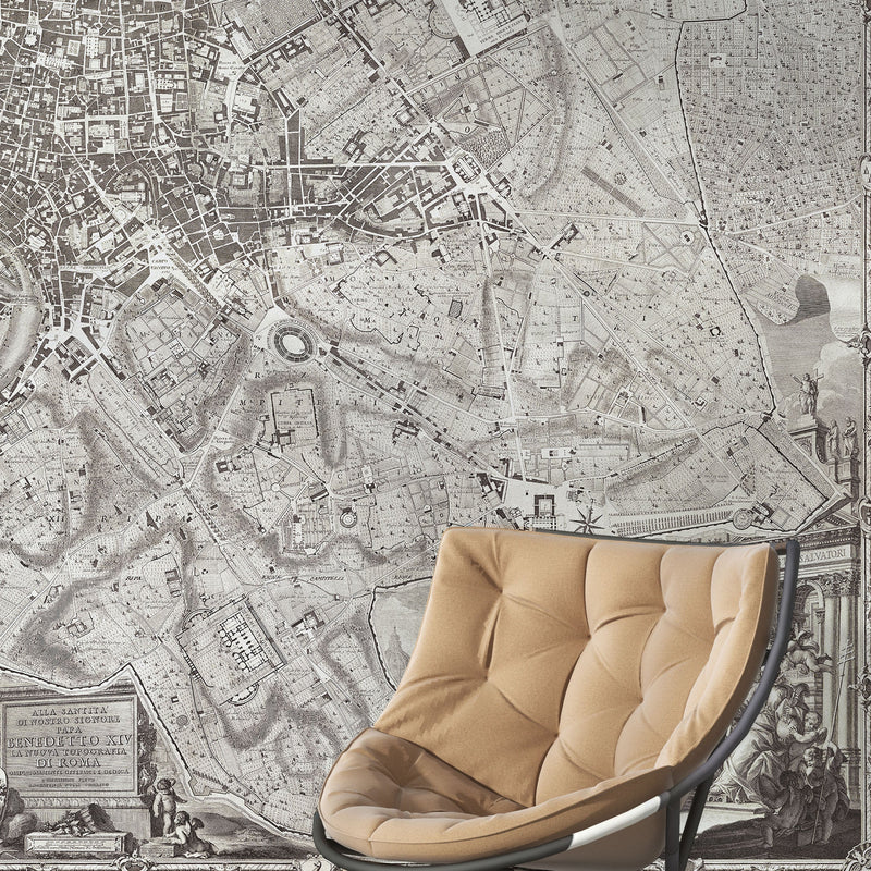 Vintage Old Map of Rome Italy Wall Mural. The Large Plan of Rome Peel and Stick Wallpaper.