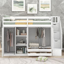 Loft Bed With 3 Shelves, 2 Wardrobes, 2 Drawers, Ladder Storage