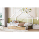 Twin Size Metal House Bed with Two Drawers, White