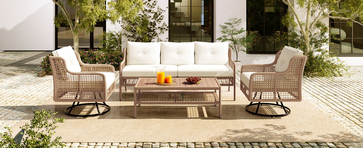 4 Pieces Patio Furniture Set with Swivel Chairs, photo 9 of 10