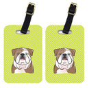 Checkerboard Lime Green English Bulldog  Luggage Tag