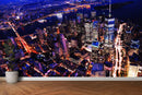 New York City Cyber Punk Synth Wave Wall Mural. 80’s Synth Wave Pop Style Bright Color Wallpaper.