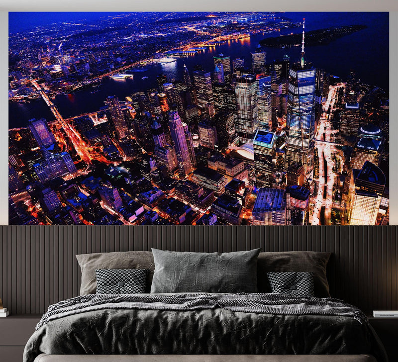 New York City Cyber Punk Synth Wave Wall Mural. 80’s Synth Wave Pop Style Bright Color Wallpaper.