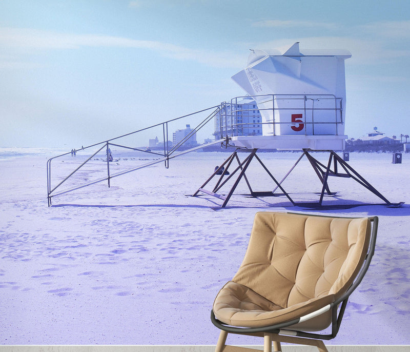 Lifeguard Tower on Pensacola Beach Wall Mural. Pastel Color Theme Peel and Stick Wallpaper.