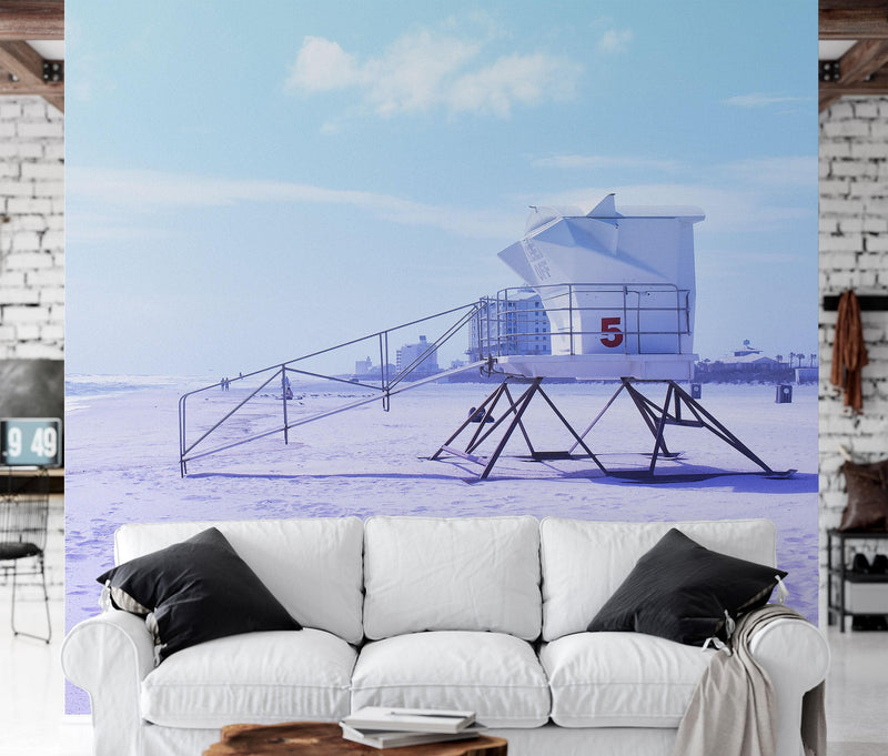 Lifeguard Tower on Pensacola Beach Wall Mural. Pastel Color Theme Peel and Stick Wallpaper.