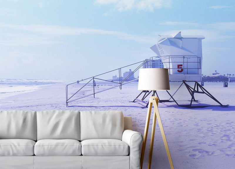 Lifeguard Tower on Pensacola Beach Wall Mural. Pastel Color Theme Peel and Stick Wallpaper.